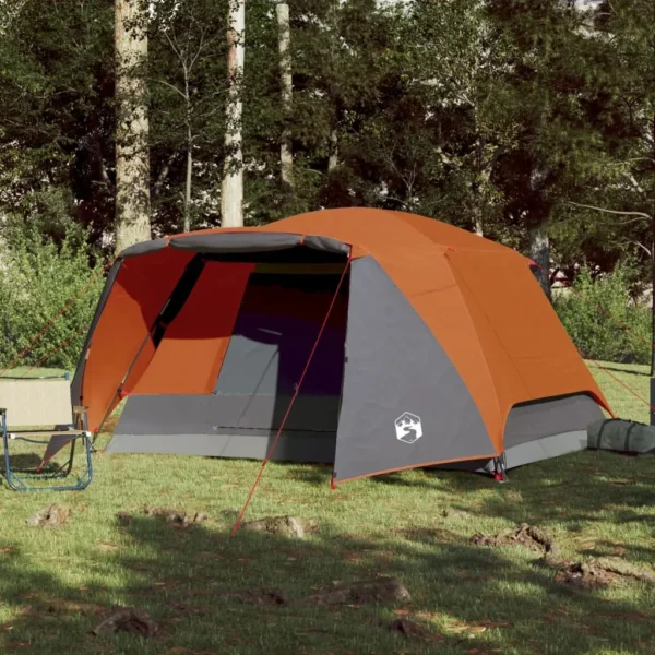 vidaXL Family Tent with Porch 6-Person Grey and Orange Waterproof - Image 3